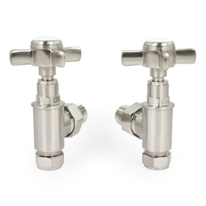T-MAN-064-AG-SN-ALT01 - Winkworth Traditional Manual Angled Brushed Satin Nickel Radiator Valves With Sleeves