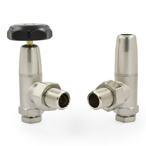 T-MAN-066-AG-SN - Buckland Traditional Manual Angled Brushed Satin Nickel Radiator Valves With Sleeves