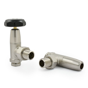 T-MAN-066-AG-SN-ALT00 - Buckland Traditional Manual Angled Brushed Satin Nickel Radiator Valves With Sleeves