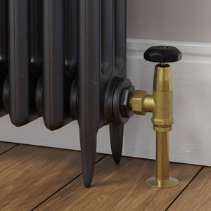 T-MAN-067-AG-B-PIP-LS00 - Buckland Traditional Manual Angled Unlacquered Brass Radiator Valves With Sleeves