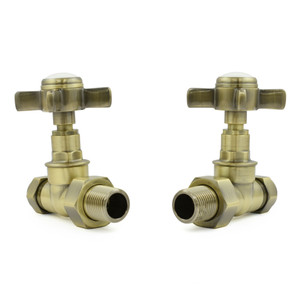 T-MAN-065-ST-AB - Winkworth Traditional Manual Straight Antique Brass Radiator Valves With Sleeves
