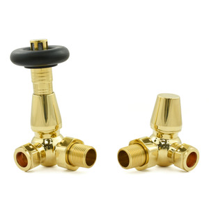 T-TRV-069-CR-UB-ALT00 - Jarrow Traditional TRV Corner Unlacquered Brass Thermostatic Radiator Valves With Sleeves