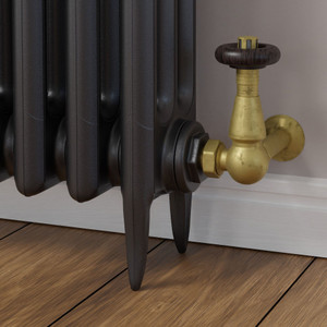 T-TRV-069-CR-UB-PIP-BROWN-HEAD-LS00 - Jarrow Traditional TRV Corner Unlacquered Brass Thermostatic Radiator Valves With Sleeves