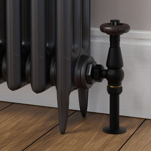 T-TRV-068-AG-TB-PIP-BROWN-HEAD-LS00 - Jarrow Traditional TRV Angled Textured Black Thermostatic Radiator Valves With Sleeves