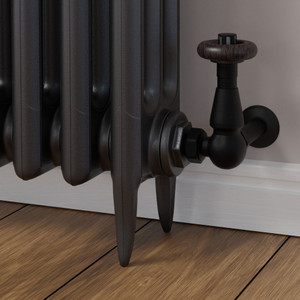 T-TRV-069-CR-TB-PIP-BROWN-HEAD-LS00 - Jarrow Traditional TRV Corner Textured Black Thermostatic Radiator Valves With Sleeves