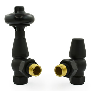 T-TRV-019-AG-SB - Flatford Traditional TRV Angled Satin Black Thermostatic Radiator Valves With Sleeves