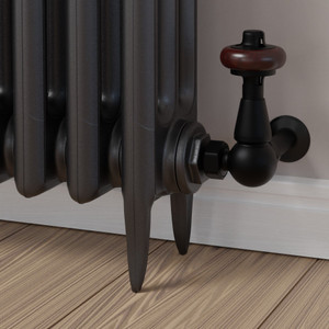 T-TRV-020-CR-SB-BROWN-HEAD-LS00 - Flatford Traditional TRV Corner Satin Black Thermostatic Radiator Valves With Sleeves