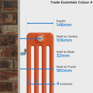 TE4-C-DEPTH - Trade Essentials Colour 4 Column Radiator H500mm X W1220mm