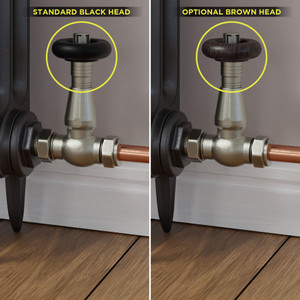 T-TRV-077-ST-SN-BROWN-HEAD-COMP - Jarrow Traditional TRV Brushed Satin Nickel Towel Radiator Valves