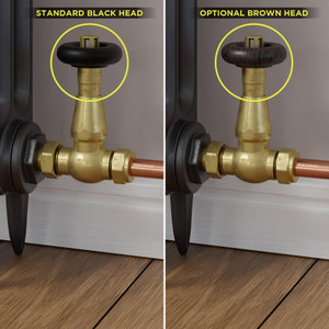 T-TRV-077-ST-UB-BROWN-HEAD-COMP - Jarrow Traditional TRV Unlacquered Brass Towel Radiator Valves