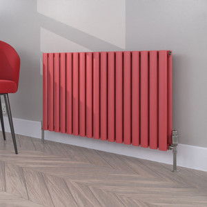 HE-550-1003D-RAL-3018-STRAWBERRY-RED-SATIN-MATT-LS00 - Helios Colour Horizontal Double Radiator H550mm X W1003mm