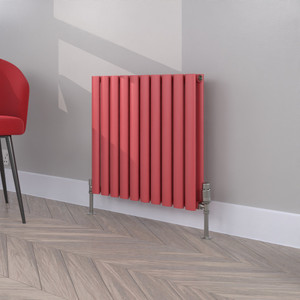 HE-550-590D-RAL-3018-STRAWBERRY-RED-SATIN-MATT-LS00 - Helios Colour Horizontal Double Radiator H550mm X W590mm