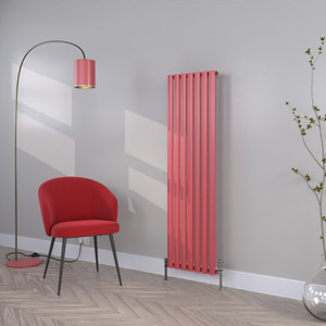 HE-1500-413S-RAL-3018-STRAWBERRY-RED-SATIN-MATT-LS00 - Helios Colour Vertical Single Radiator H1500mm X W413mm
