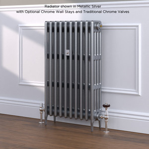 CI-RC813-10-MET-SILVER-LS01 - Richmond 4 Column Victorian Electric Cast Iron Radiator H813mm x W455mm