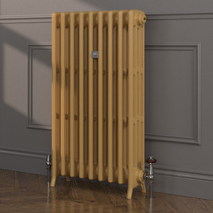CI-NE960-4-FARROW-BALL-HERITAGE-PAINT-FINISH-INDIA-YELLOW-066-LS00 - Georgian 4 Column Electric Cast Iron Radiator H960mm x W512mm