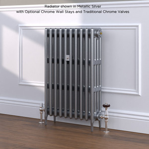 CI-RC760-10-MET-SILVER-LS01 - Richmond 4 Column Victorian Electric Cast Iron Radiator H760mm x W462mm