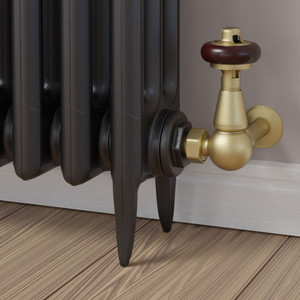 T-TRV-020-CR-BB-BROWN-HEAD-LS00 - Eastbury Traditional Manual Corner Brushed Brass Radiator Valves