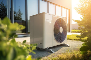 Heat pump image outside a modern home