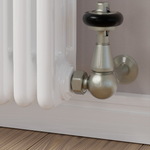 T-TRV-020-CR-SN-CU00 - Flatford Traditional TRV Corner Brushed Satin Nickel Thermostatic Radiator Valves with Sleeves