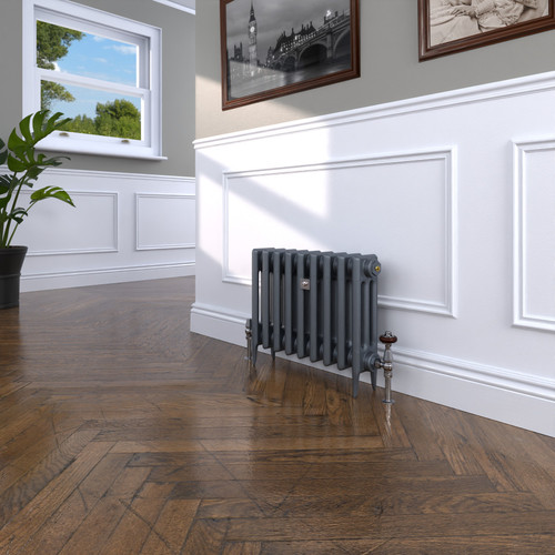 CI-SH450-10-MET-NAT-CAST-LS00 - Shelbourne 3 Column Victorian Cast Iron Radiator H450mm x W1410mm