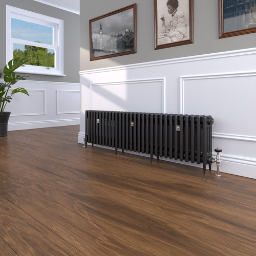 CI-SH450-30-MET-NAT-CAST-LS00 - Shelbourne 3 Column Victorian Cast Iron Radiator H450mm x W1840mm