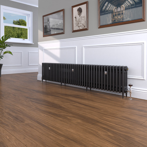 CI-SH450-40-MET-NAT-CAST-LS00 - Shelbourne 3 Column Victorian Cast Iron Radiator H450mm x W1900mm