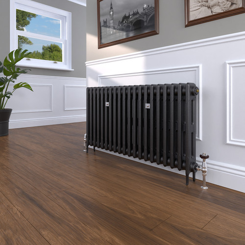 CI-RK660-20-MET-NAT-CAST-LS00 - Rook 2 Column Victorian Cast Iron Radiator H660mm x W1321mm
