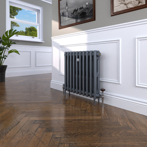 CI-RK660-10-MET-NAT-CAST-LS00 - Rook 2 Column Victorian Cast Iron Radiator H660mm x W1689mm