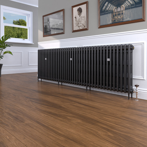 CI-RK760-40-MET-NAT-CAST-LS00 - Rook 2 Column Victorian Cast Iron Radiator H760mm x W2386mm