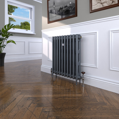 CI-RK760-10-MET-NAT-CAST-LS00 - Rook 2 Column Victorian Cast Iron Radiator H760mm x W2448mm