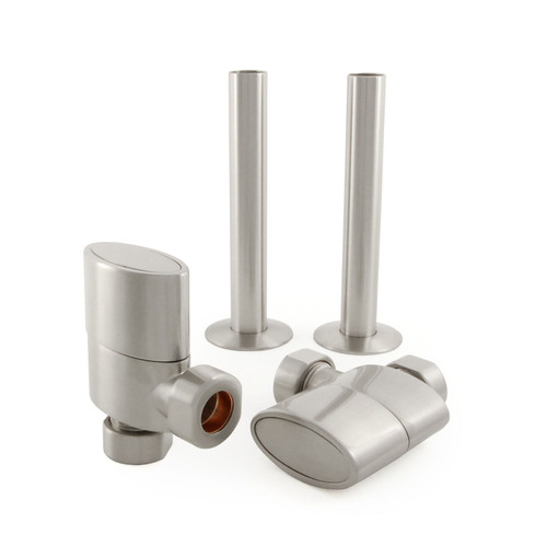 M-MAN-017-AG-SN - Oval Modern Manual Angled Brushed Satin Nickel Radiator Valves With Sleeves