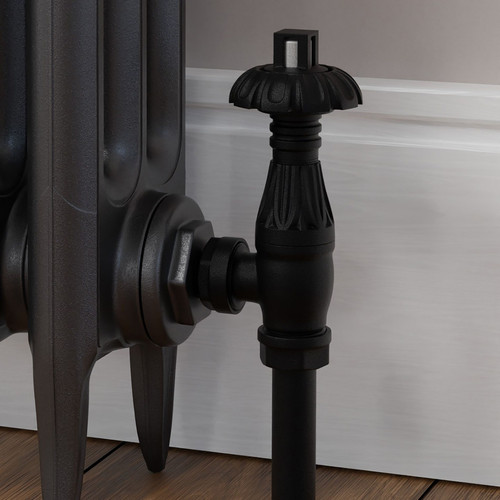 T-TRV-058-AG-TB-CU00 - Petworth Traditional TRV Angled Textured Black Thermostatic Radiator Valves with Sleeves