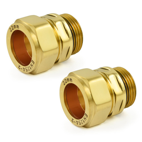 A-ADP-506-22-X2-UB - 22mm Compression Radiator Valve Adaptor - Unlacquered Brass (Pair)