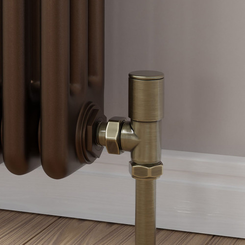 M-MAN-006-AG-AB-CU00 - Marvine Modern Manual Angled Antique Brass Radiator Valves With Sleeves