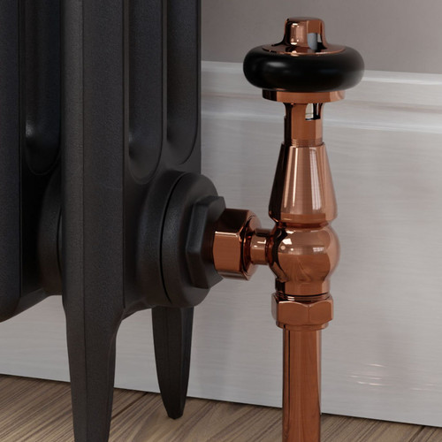 T-TRV-019-AG-PC-CU00 - Flatford Traditional TRV Angled Polished Copper Thermostatic Radiator Valves With Sleeves