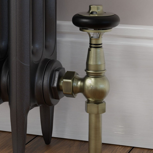 T-TRV-031-AG-AB-CU00 - Ascott Traditional TRV Angled Antique Brass Radiator Valves With Sleeves