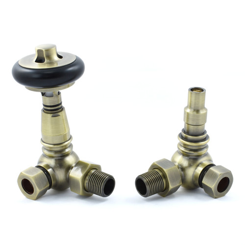 T-TRV-049-CR-AB - Ascott Traditional TRV Corner Antique Brass Radiator Valves With Sleeves