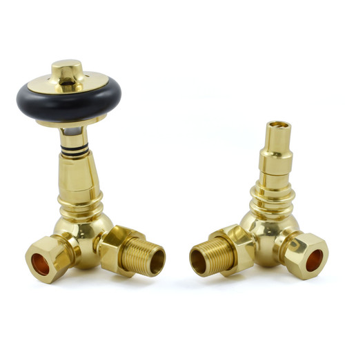 T-TRV-049-CR-B - Ascott Traditional TRV Corner Polished Brass Radiator Valves With Sleeves