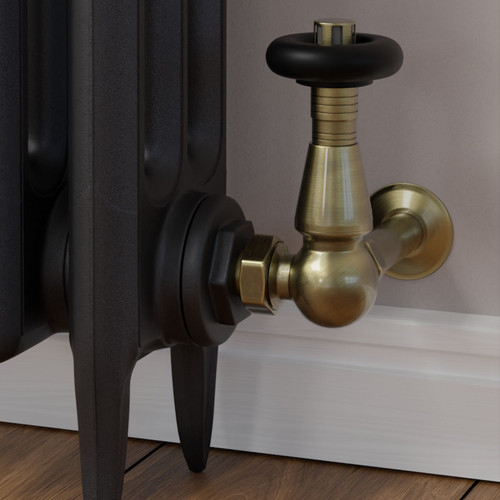 T-TRV-069-CR-AB-CU00 - Jarrow Traditional TRV Corner Antique Brass Thermostatic Radiator Valves With Sleeves