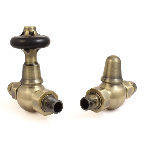 T-MAN-046-ST-AB - Chastleton Traditional Manual Straight Antique Brass Radiator Valves With Sleeves