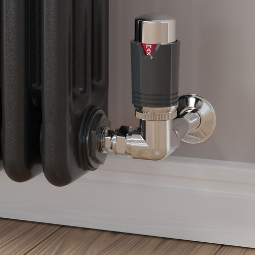 M-TRV-076-CR-CA-CU00 - Exeter Modern TRV Corner Chrome & Anthracite Thermostatic Radiator Valves With Sleeves