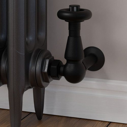 T-TRV-069-CR-TB-CU00 - Jarrow Traditional TRV Corner Textured Black Thermostatic Radiator Valves With Sleeves