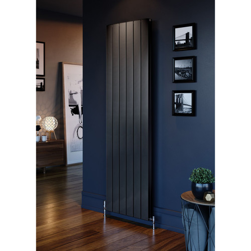 AP-MAGFR18-BLKTM-LS00 - Apollo Magenta Flat Aluminium Designer Black Metallic Double Vertical Radiator H1800mm X W475mm