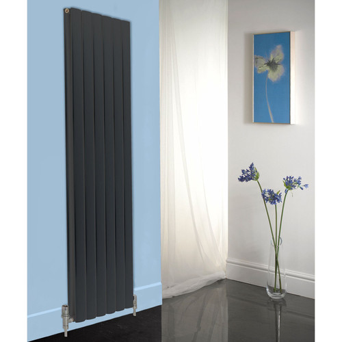 AP-MAGC18HBLKT-LS00 - Apollo Magenta Curve Aluminium Designer Black Metallic Double Vertical Radiator H1800mm X W395mm