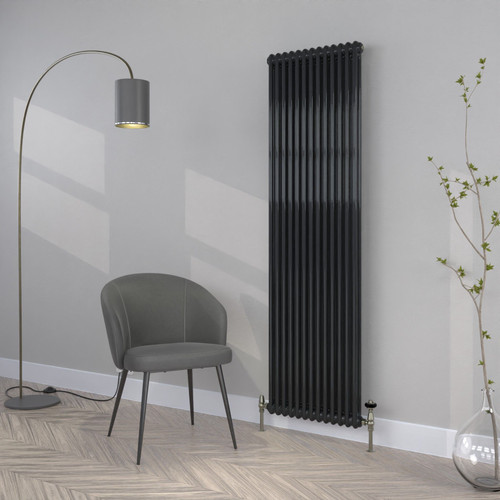 CT2-C-1800-BLACK-GREY-LS00 - Classic Black 2 Column Vertical Radiator H1800mm x W530mm