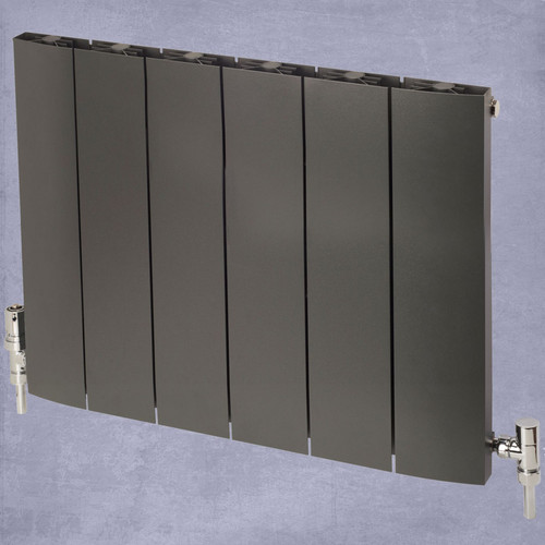 AP-MALC6H6S-LS00 - Apollo Malpensa Curved Aluminium Designer Anthracite Single Horizontal Radiator H600mm X W716mm