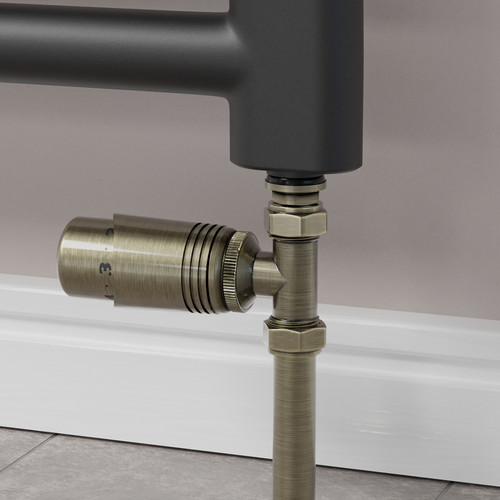 M-TRV-051-ST-AB-CU00 - Duran Modern TRV Antique Brass Towel Radiator Valves with Sleeves