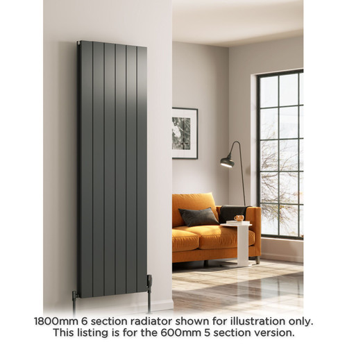 RE-A-CSN0600-5-AD-LS00 - Reina Casina Aluminium Designer Anthracite Double Horizontal Radiator H600mm X W470mm