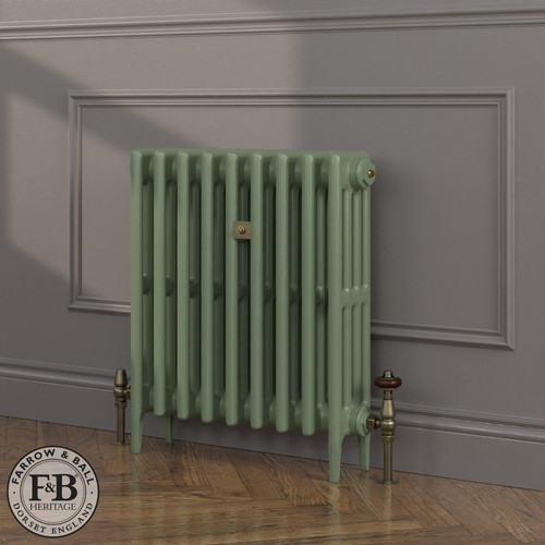 CI-RC660-GRN-FB-LS04 - Richmond Green 4 Column Victorian Cast Iron Radiator H660mm x W528mm