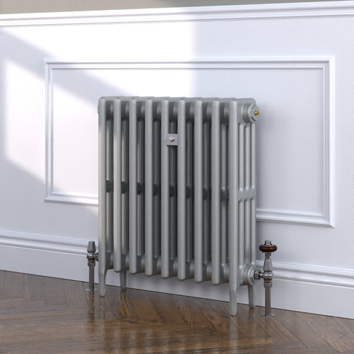 CI-RC660-SIL-TH - Richmond Silver 4 Column Victorian Cast Iron Radiator H660mm x W714mm